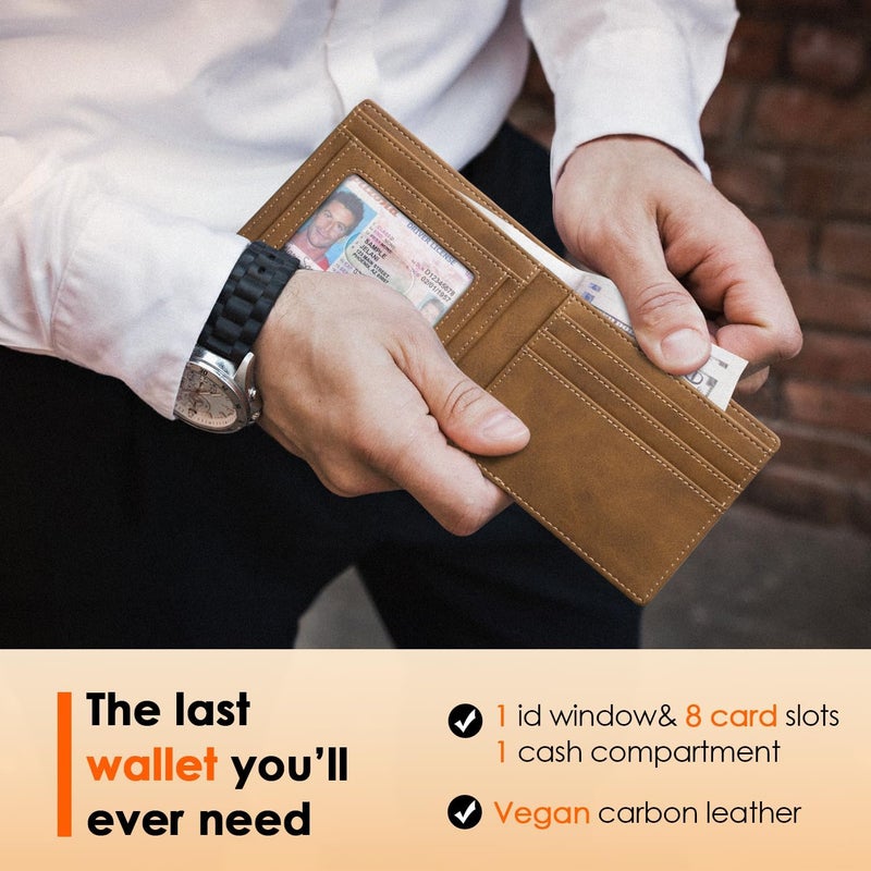 RUNBOX Wallet for Men Slim Leather Bifold RFID Blocking Minimalist Front Pocket Design with Gift Box - Image 2